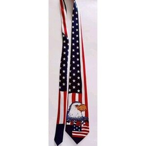 Rene Chagal Neck Tie America Patriotic Hand Made USA Flag Bald Eagle Stars